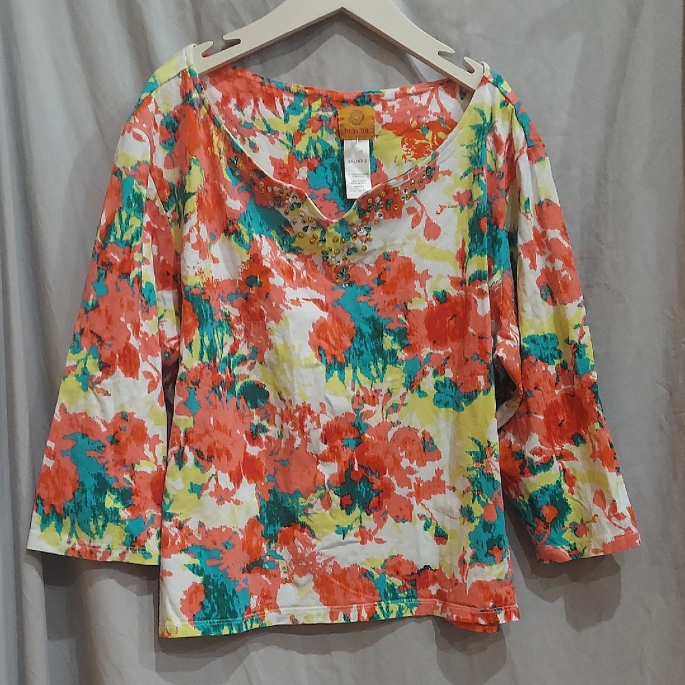 RUBY Rd. Foral Multicolor Women's Top Size XXL
